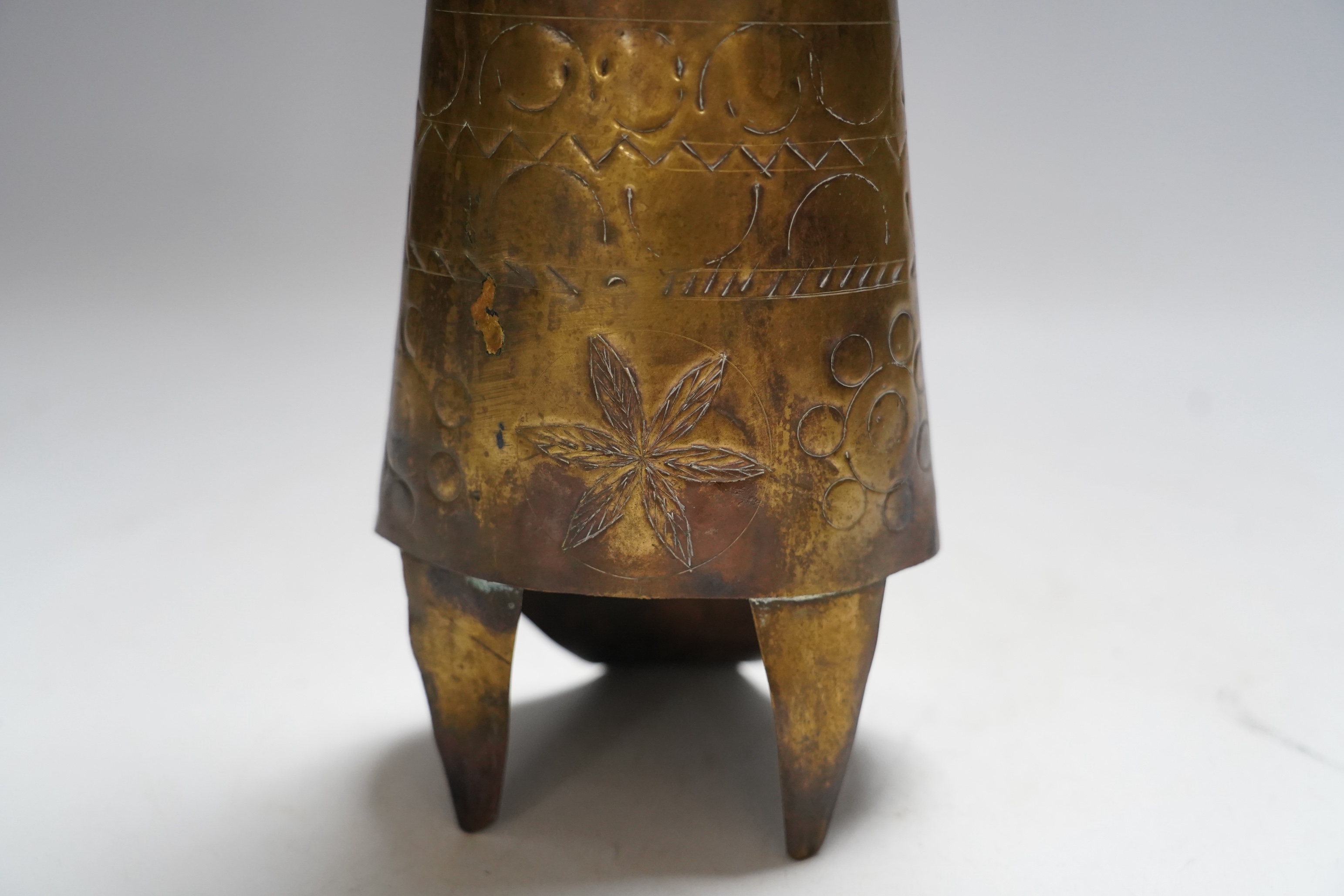 Oswaldo Guayasamin (Ecuadorian, 1919-1999), brass sculpture of an owl with cabochon set eyes, signed verso, 31cm high